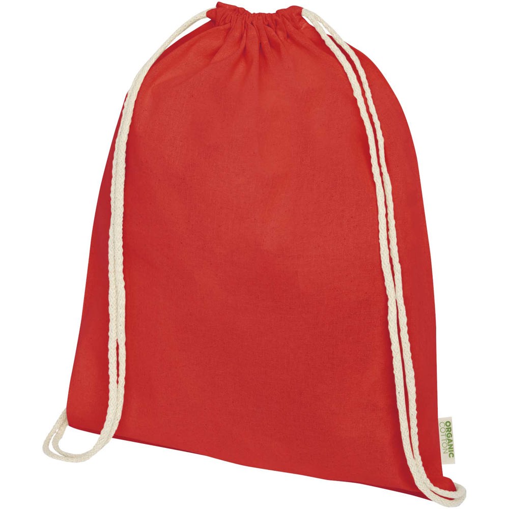 Odisha 140 g/m² OCS biologisch katoenen trekkoordtas 5L - met logo of onbedrukt bestellen - Rood