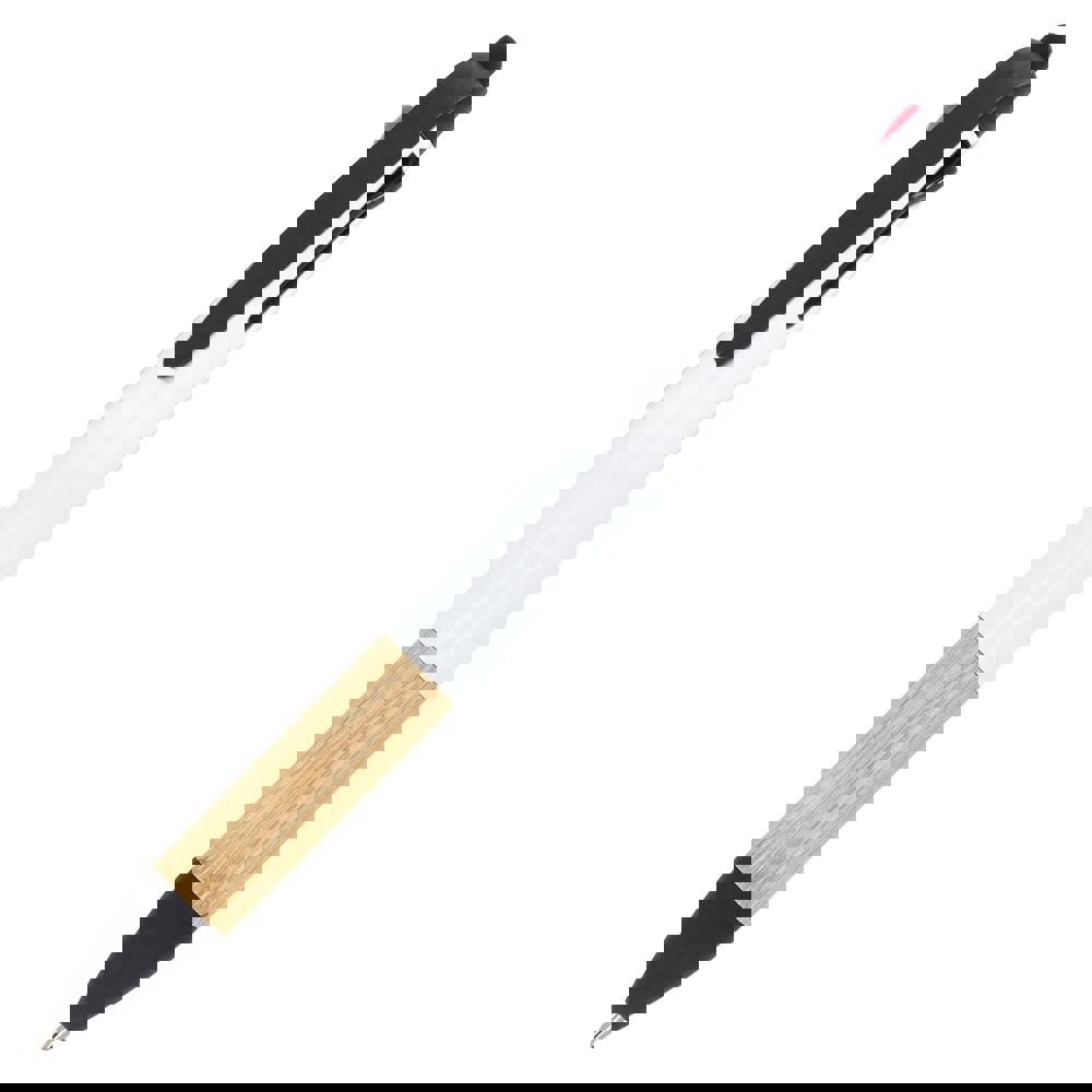 3-kleuren pen met bamboe grip - bedrukt of onbedrukt verkrijgbaar - Wit