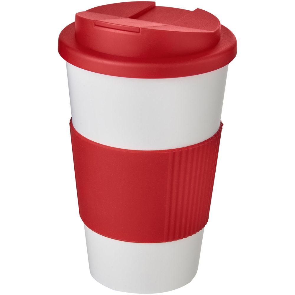 Americano® 350 ml geïsoleerde beker met handvat - voor bedrijven en relatiegeschenken - Wit, Rood