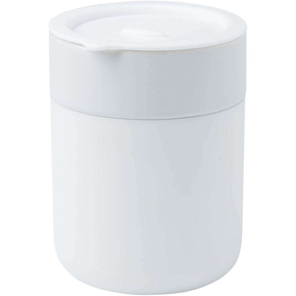Java 330 ml beker van keramiek met siliconen wikkel en plastic deksel - met logo of onbedrukt bestellen - Wit