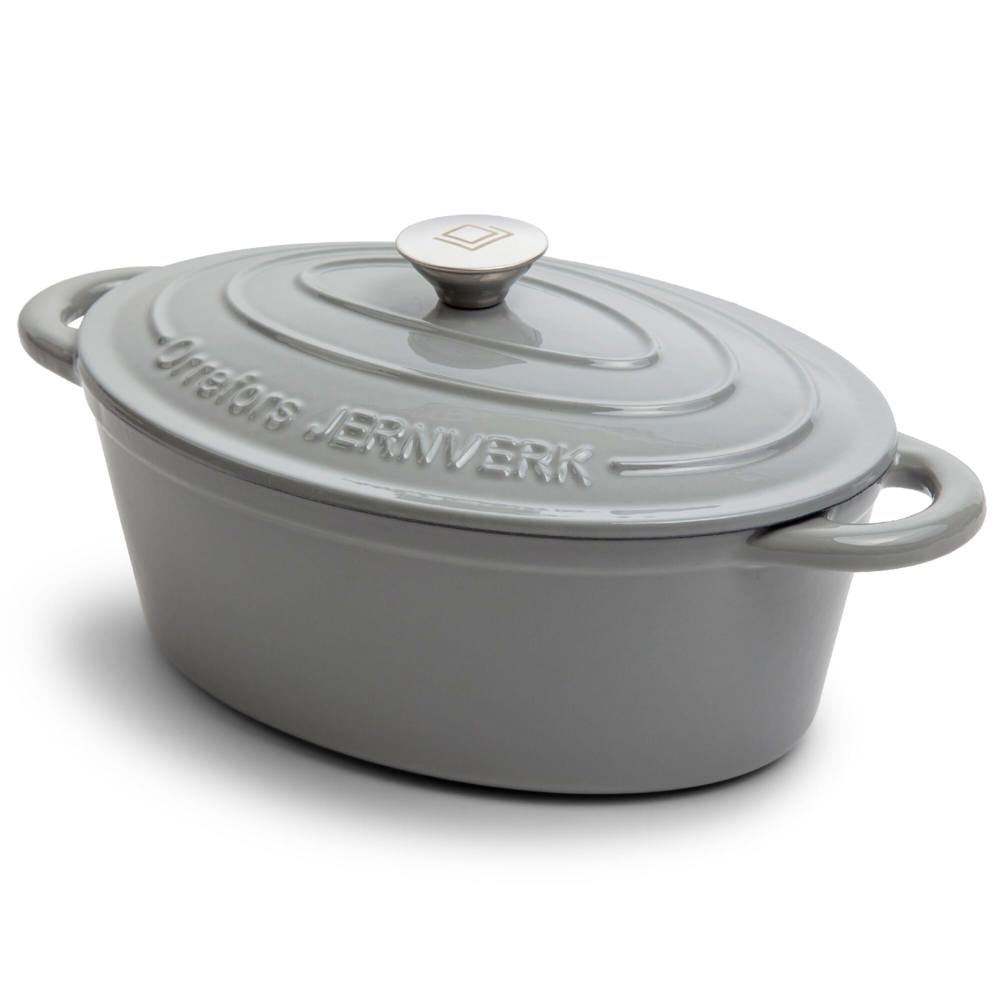 Orrefors Jernverk Ovale geëmailleerde braadpan 3.5L - voor bedrijven en relatiegeschenken - Licht Grijs