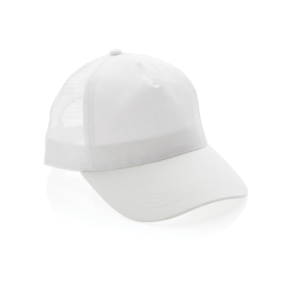 Impact AWARE™ 5 panel recycled katoenen truckercap - voor bedrijven en relatiegeschenken - wit (± PMS White)