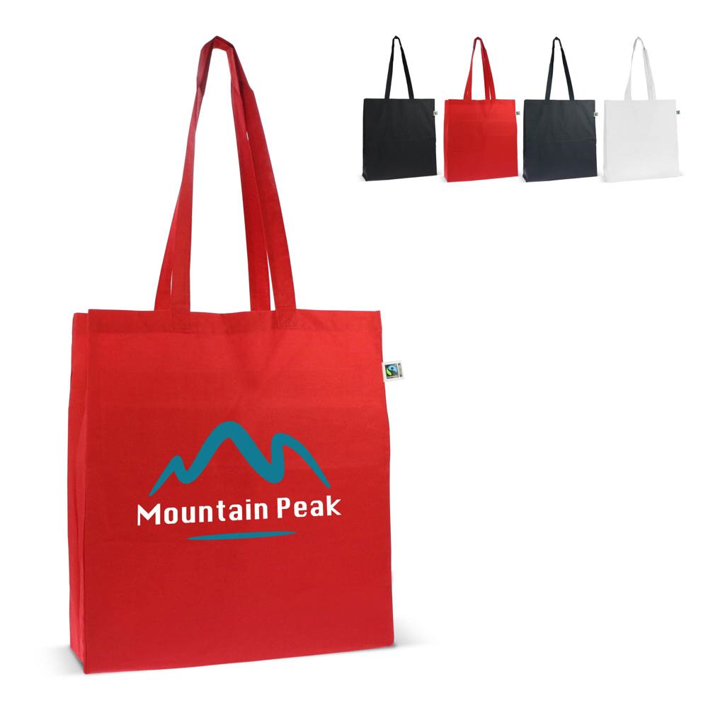 Fairtrade katoenen tas gekleurd lang 140g/m² 38x10x42cm - voor bedrijven en relatiegeschenken
