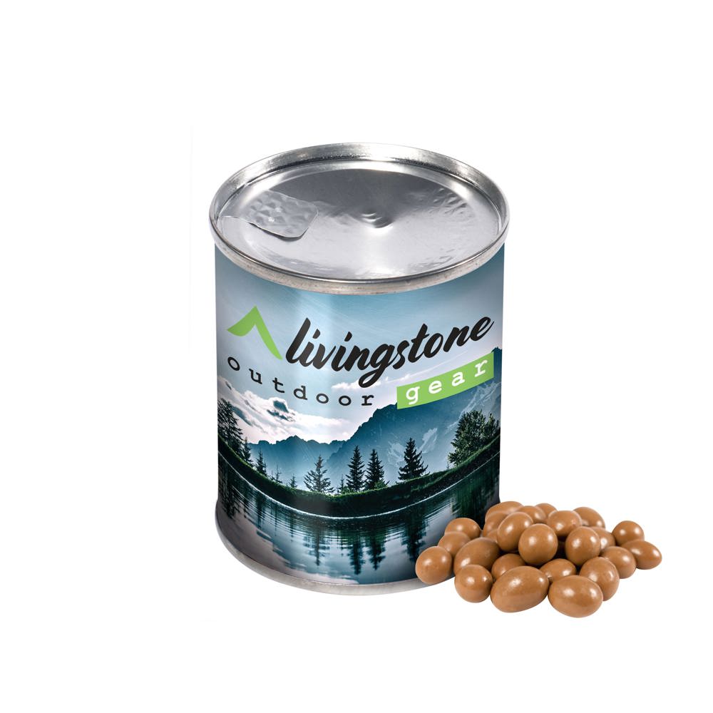 Blikje met choco pinda's - bedrukt of onbedrukt verkrijgbaar