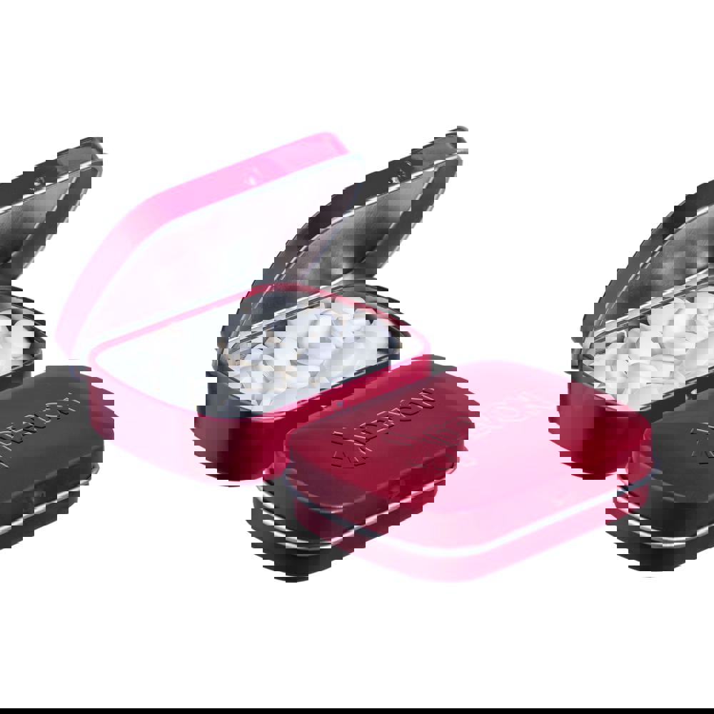 Mini scharnierblikje embossing - bedrukt of onbedrukt verkrijgbaar - Wijnrood