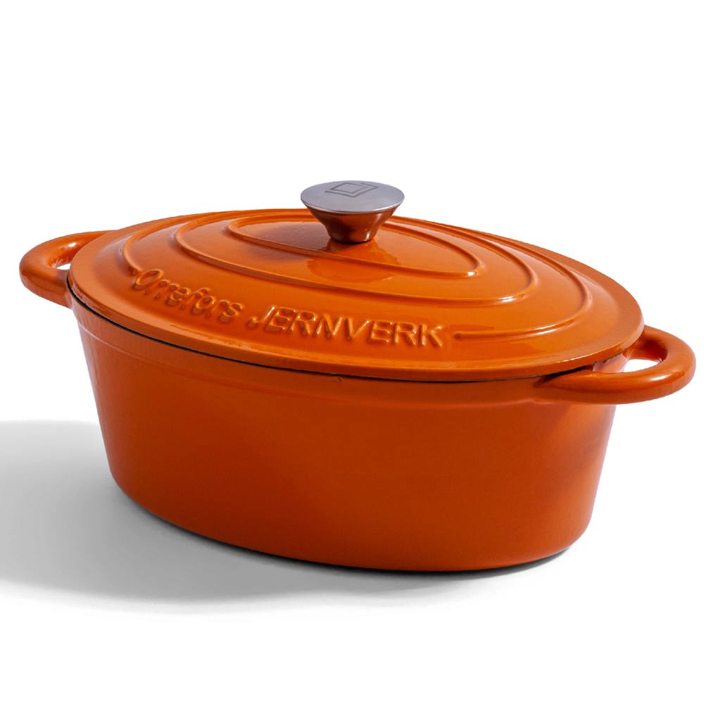 Orrefors Jernverk Ovale geëmailleerde braadpan 3.5L - voor bedrijven en relatiegeschenken - Oranje