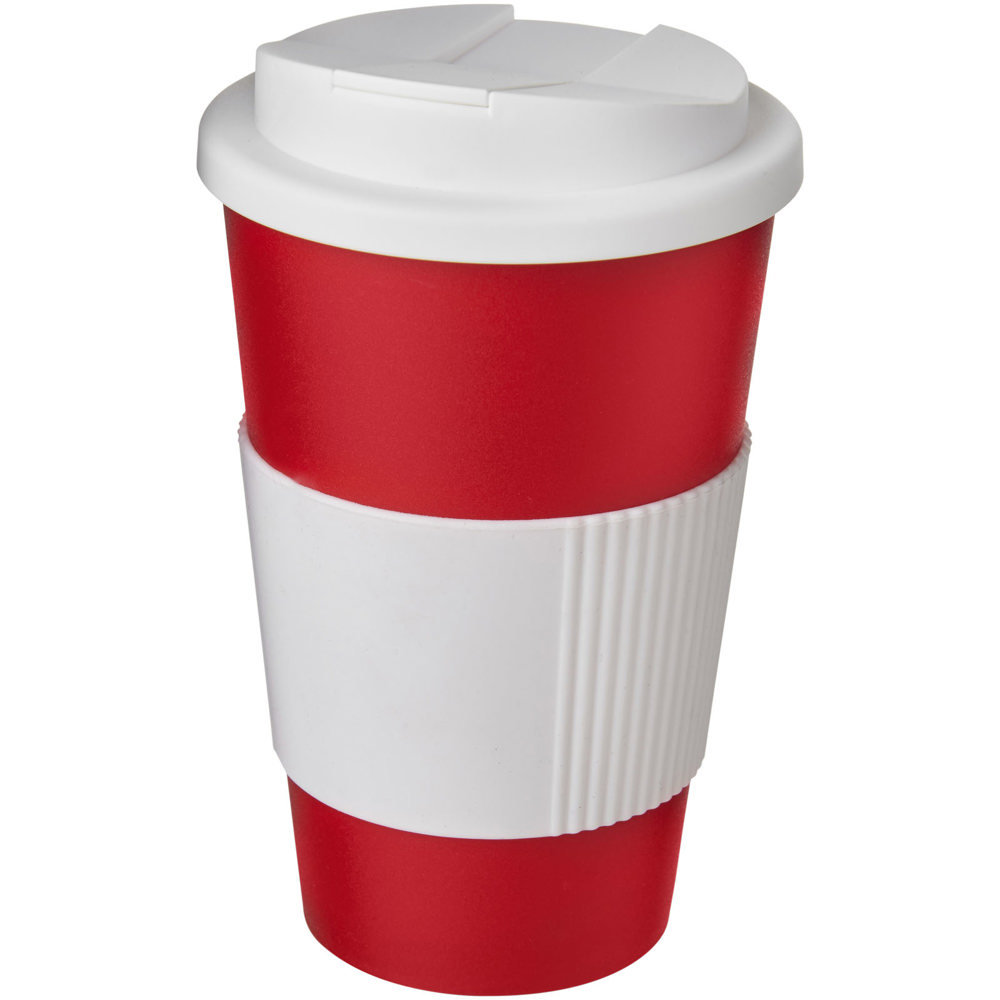 Americano® 350 ml geïsoleerde beker met handvat - voor bedrijven en relatiegeschenken - rood, wit
