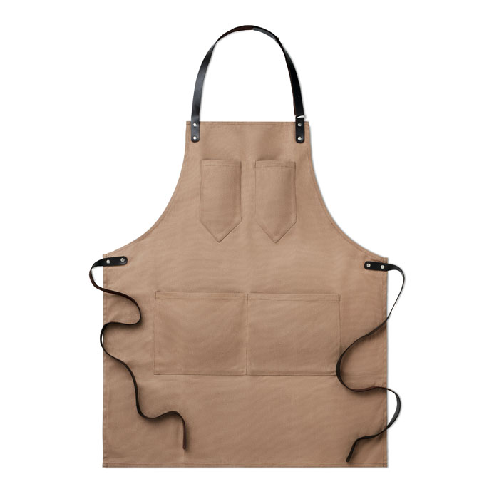 CHEF - Canvasschort met leren details - met logo of onbedrukt bestellen - taupe