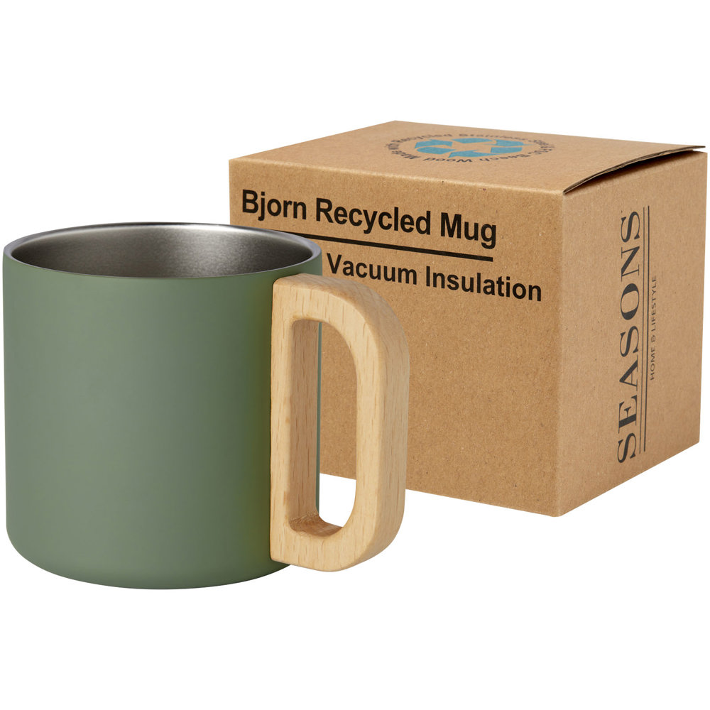Bjorn 360 ml RCS-gecertificeerde mok van gerecycled roestvrijstaal met koperen vacuümisolatie - bedrukt of - Gemêleerd groen