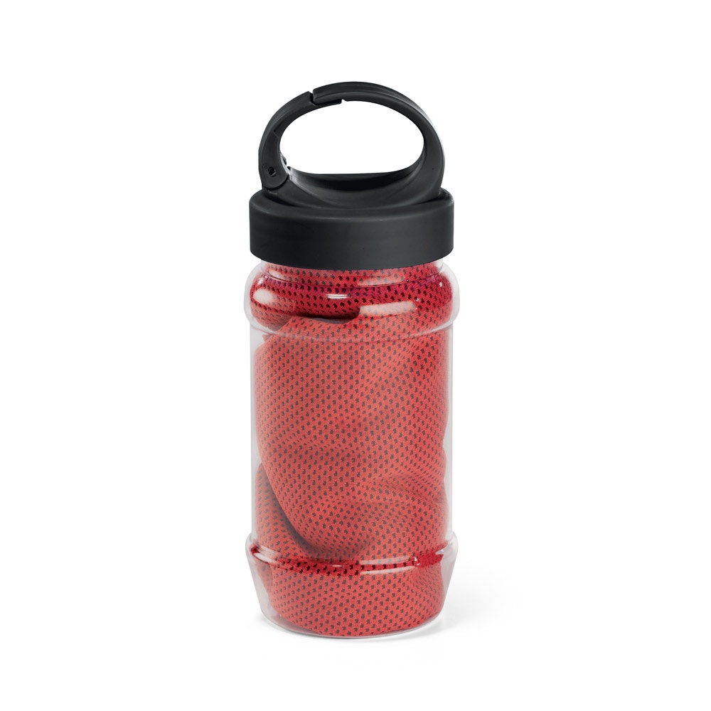 ARTX PLUS. Set met een PP en PET fles en een polyamide en polyester sporthanddoek - met logo of onbedrukt - Rood