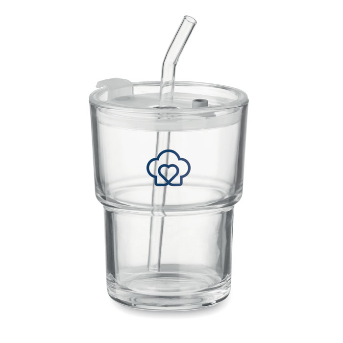 SIP - Glazen beker met rietje 400ml - voor bedrijven en relatiegeschenken
