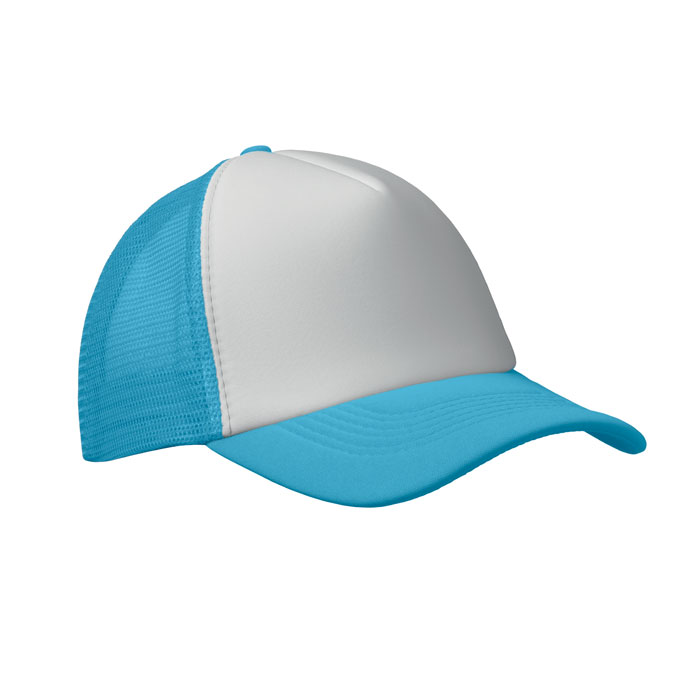 BUBBLE - 5 PANELEN TRUCKER PET - voor bedrijven en relatiegeschenken - Wit/Turquoise