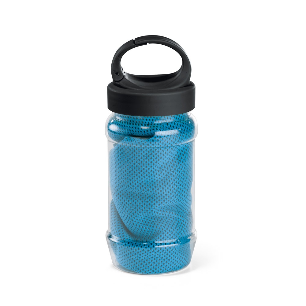 ARTX PLUS. Set met een PP en PET fles en een polyamide en polyester sporthanddoek - met logo of onbedrukt - Licht blauw