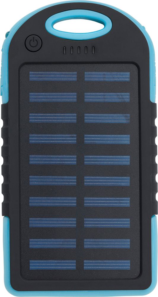 Rubberen ABS zonne-energie powerbank Arin - met logo of onbedrukt bestellen - blauw
