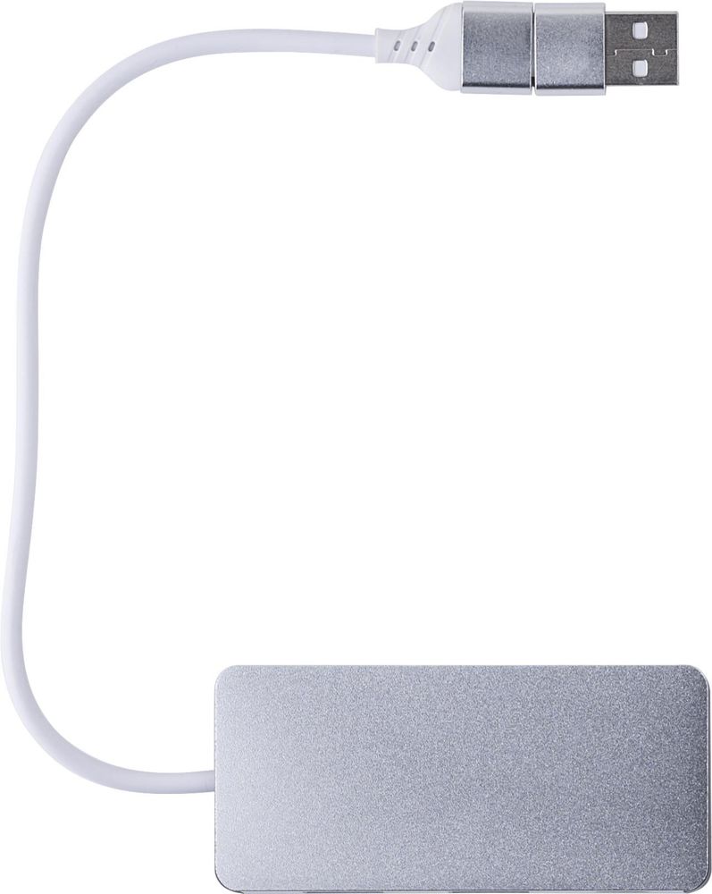 Gerecyclede aluminium USB hub Layton - met logo of onbedrukt bestellen - Zilver