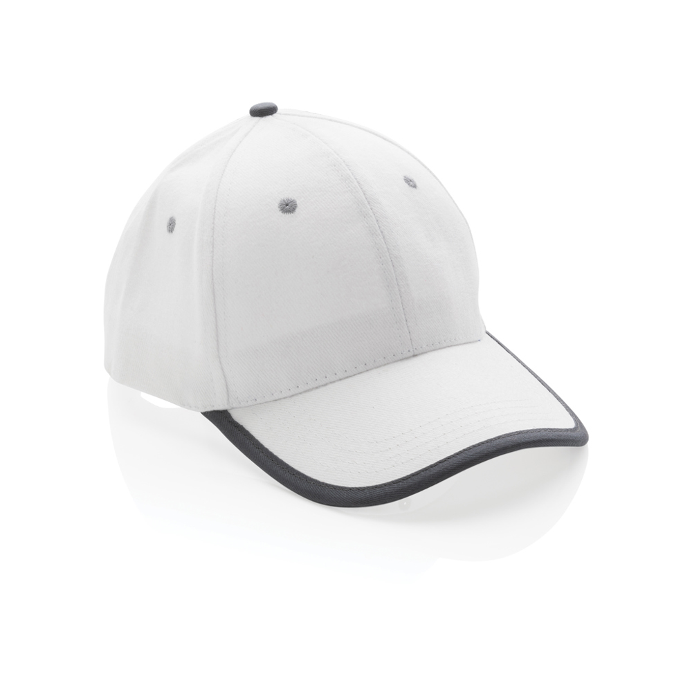 Impact AWARE™ 6 panel 280gr recycled katoen cap met bies - voor bedrijven en relatiegeschenken - wit (± PMS White)