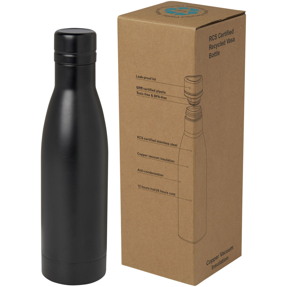 Vasa 500 ml RCS-gecertificeerde gerecyclede roestvrijstalen koperen vacuümgeïsoleerde fles - voor bedrijven en - Zwart