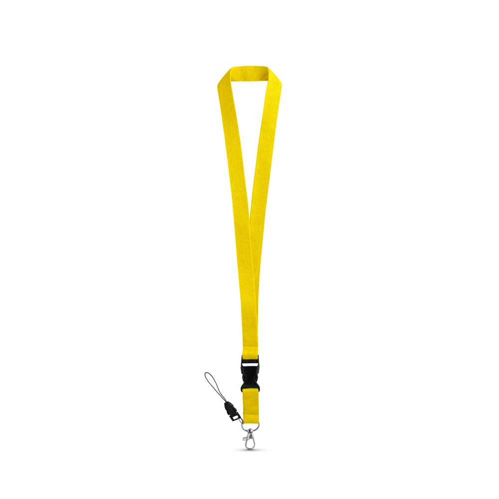 ANQUETIL. Polyester lanyard met metalen karabijnhaak - voor bedrijven en relatiegeschenken - geel