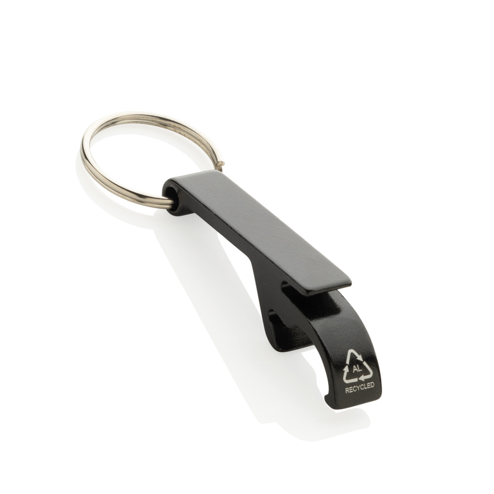 RCS fles- en blikopener van gerecycled aluminium - met logo of onbedrukt bestellen - zwart (± PMS Black)
