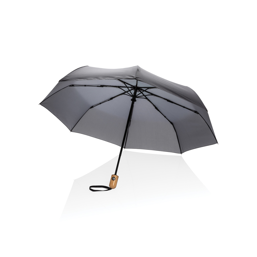 21" Impact AWARE™ RPET 190T bamboe auto open/dicht paraplu - met logo of onbedrukt bestellen - antraciet (± PMS Cool Grey 11)