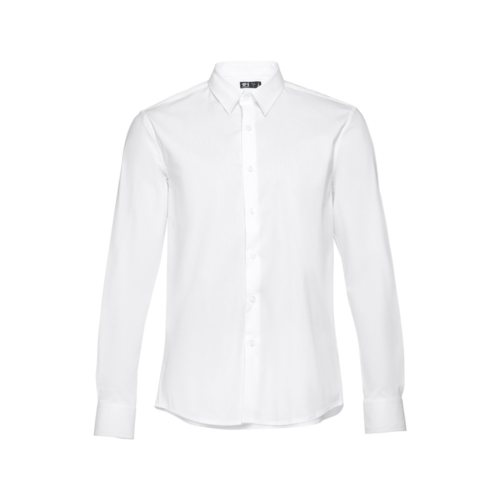 THC PARIS WH. Herenhemd in popeline met lange mouwen. Witte kleur - met logo of onbedrukt bestellen - wit
