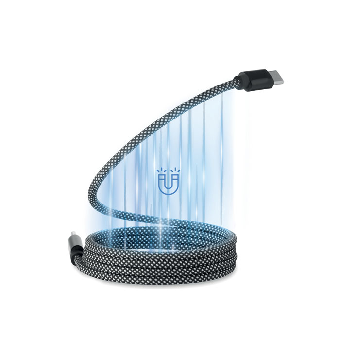BRAID - RPET magnetische kabel - met logo of onbedrukt bestellen - wit/zwart