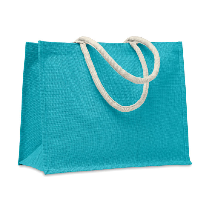 AURA - Jute tas met katoenen hengsels - bedrukt of onbedrukt verkrijgbaar - Turquoise
