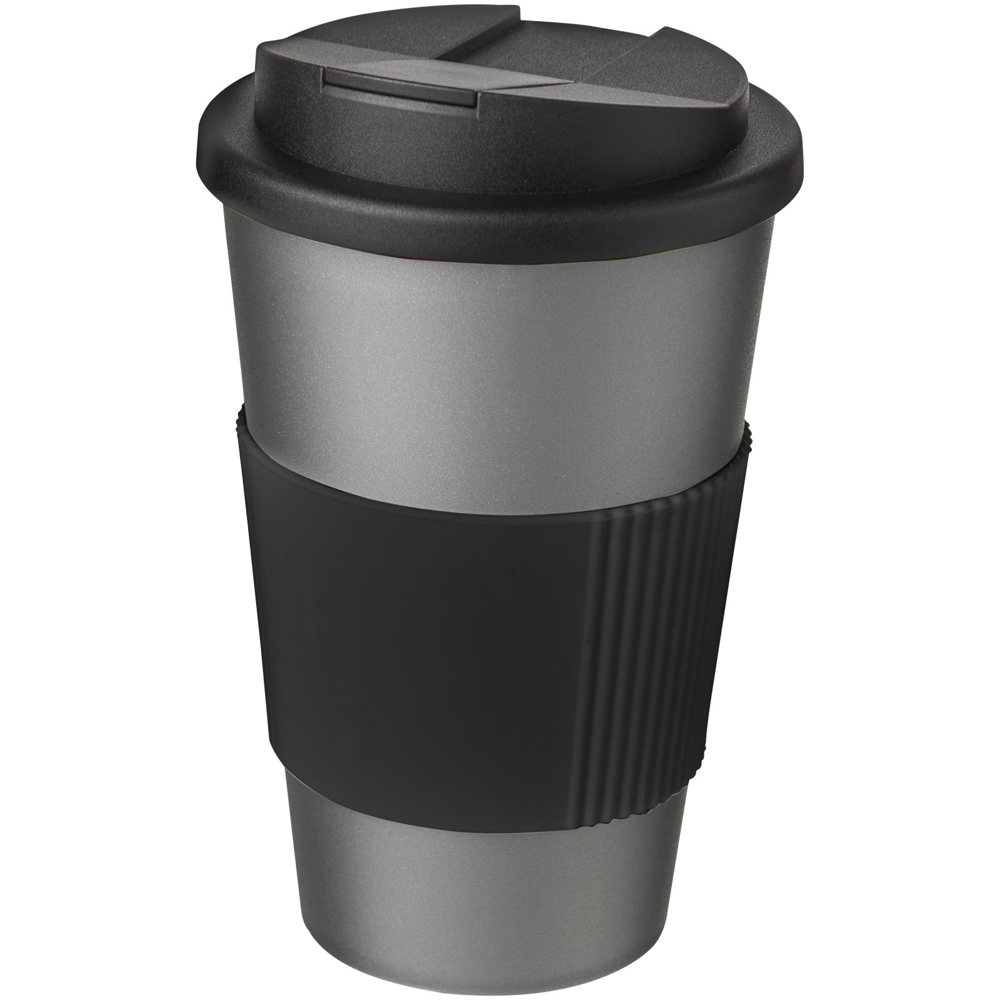Americano® 350 ml geïsoleerde beker met handvat - voor bedrijven en relatiegeschenken - zilver, zwart