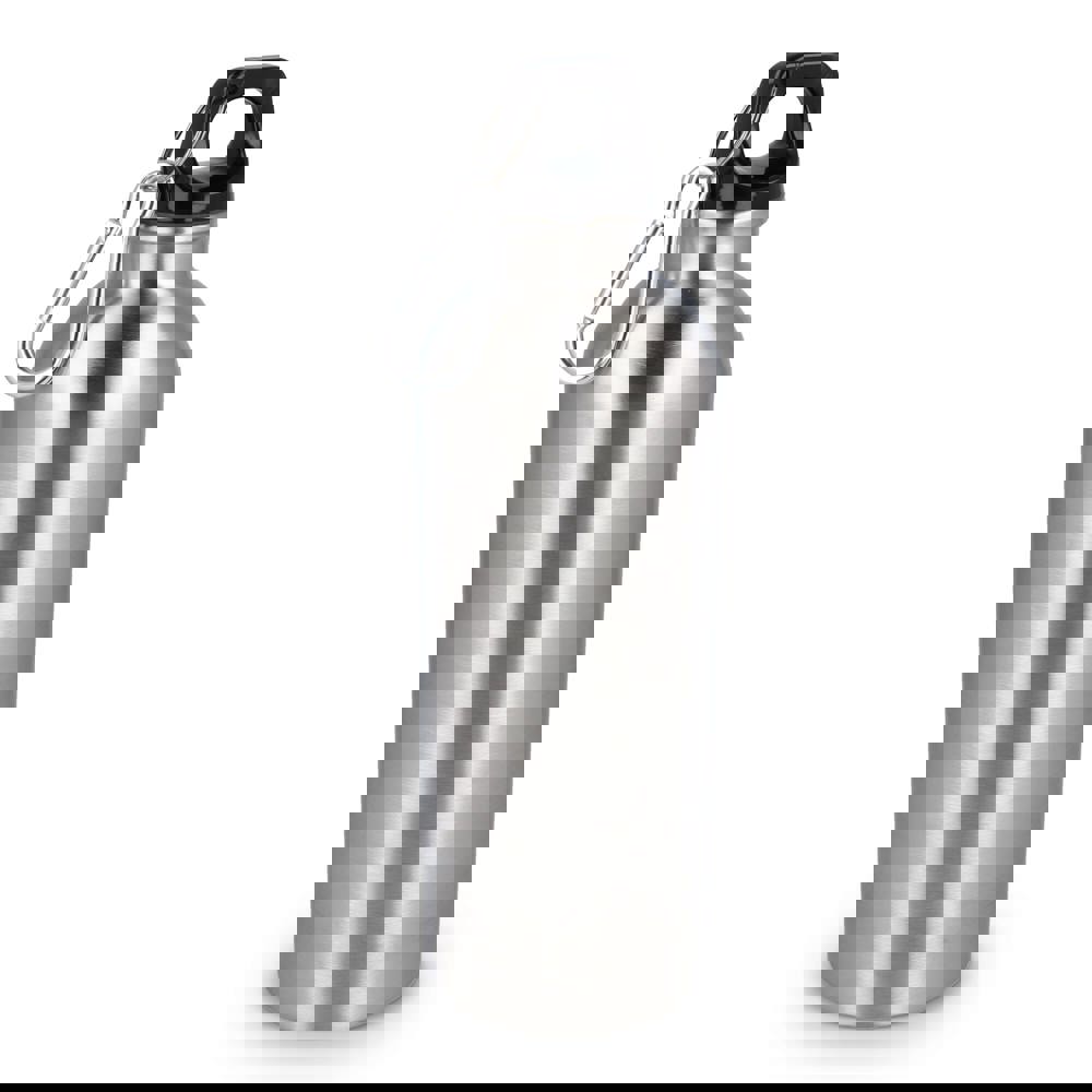 Gerecycled RVS Enkelwandige fles met Karabijnhaak 500ml - bedrukt of onbedrukt verkrijgbaar - Zilver