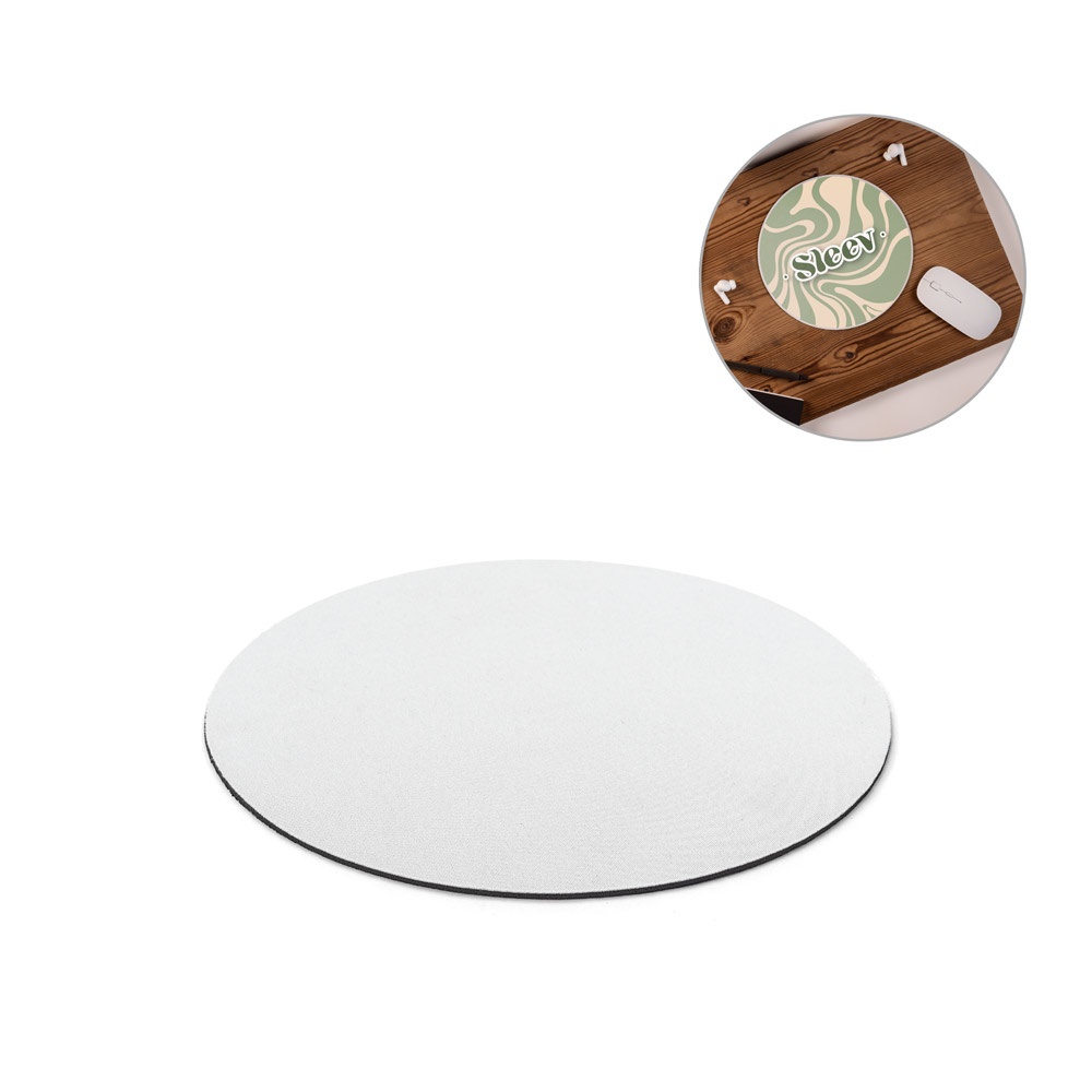 BLAIR ROUND. Ronde muismat met rubberen basis - voor bedrijven en relatiegeschenken