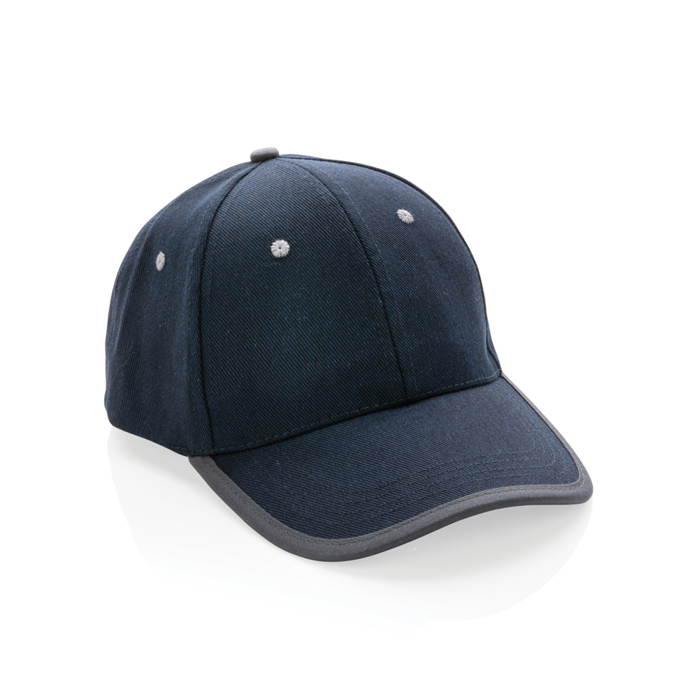 Impact AWARE™ 6 panel 280gr recycled katoen cap met bies - voor bedrijven en relatiegeschenken - donkerblauw (± PMS 539)