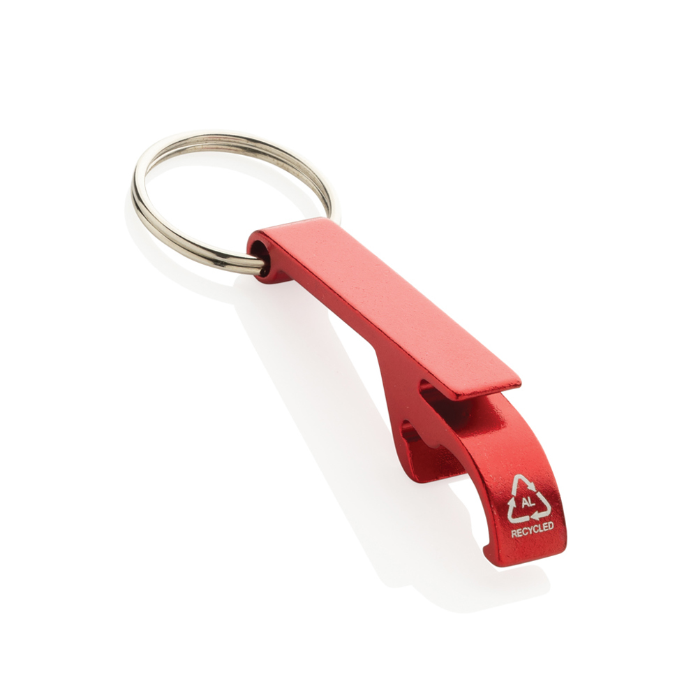 RCS fles- en blikopener van gerecycled aluminium - met logo of onbedrukt bestellen - rood (± PMS 193)