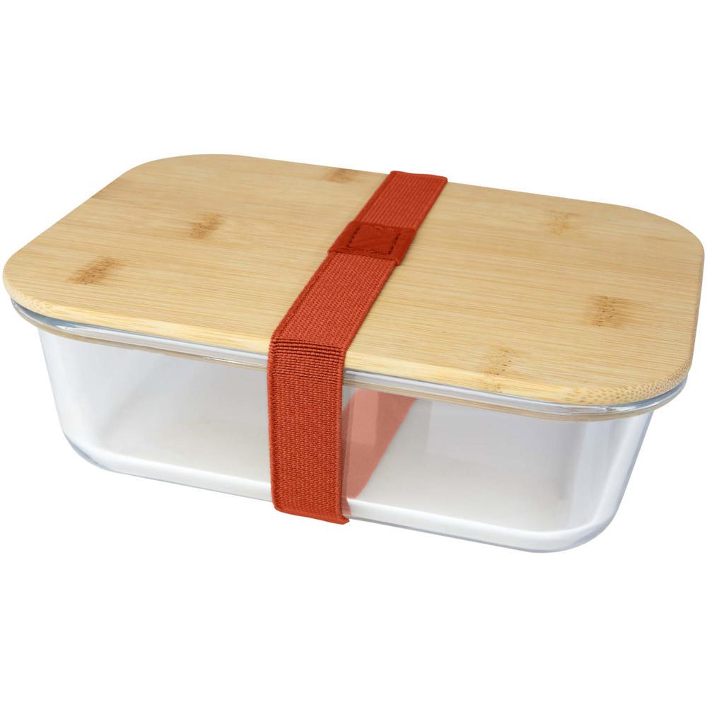 Roby 1000 ml glazen lunchbox met bamboe deksel - bedrukt of onbedrukt verkrijgbaar - Baksteen