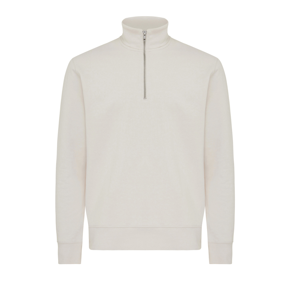 IQONIQ Elgon gerecycled katoen sweater met kwartritssluiting - voor bedrijven en relatiegeschenken - ivory white (± PMS 12-2103 TCX)
